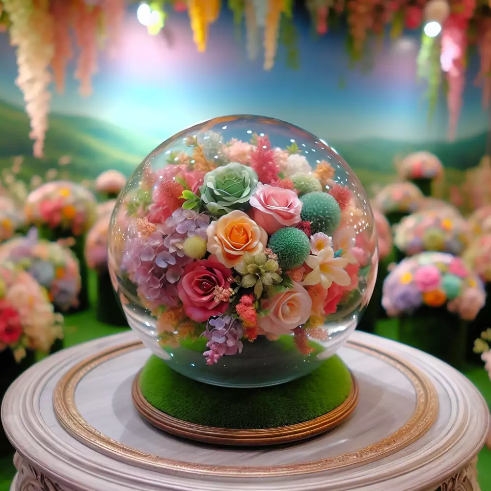 květiny ve skleněné kouli